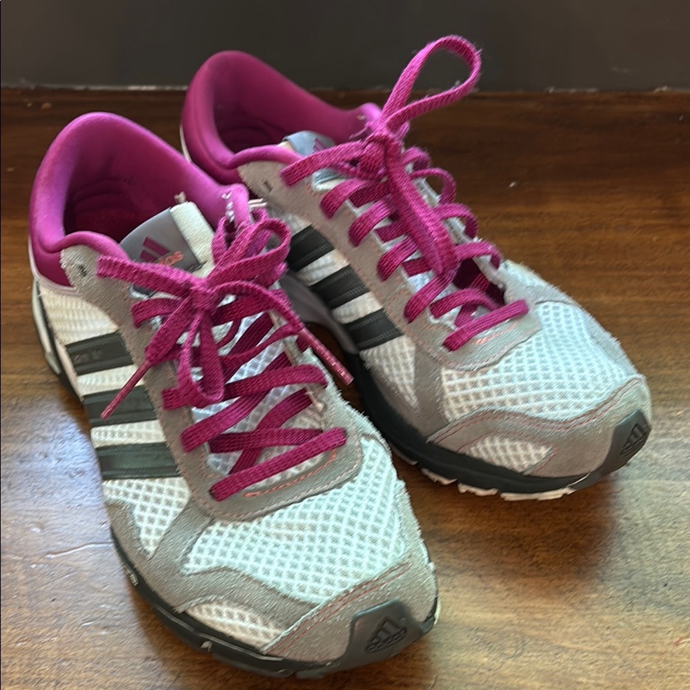 Adidas Gray and Purple Running Shoes with Breathable Mesh